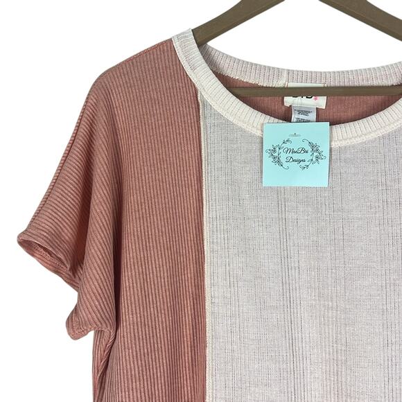 NWT Bibi Ribbed Top Womens M Oversized Pastel Colorblock Short Sleeve Indie Boho - Picture 3 of 5